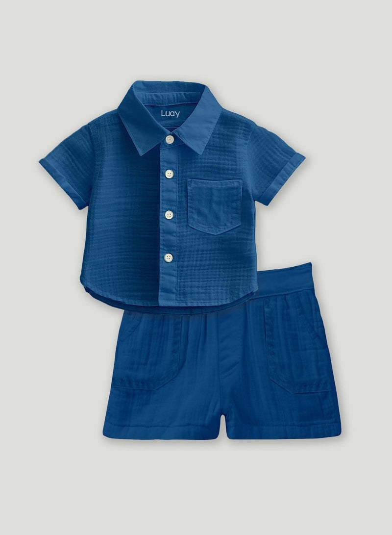 Luay 100% Linen Shirt & Short for Kids | Elegant & Comfortable Summer Wear | Stylish Short-Sleeve Shirt & Comfy Shorts - Image 3